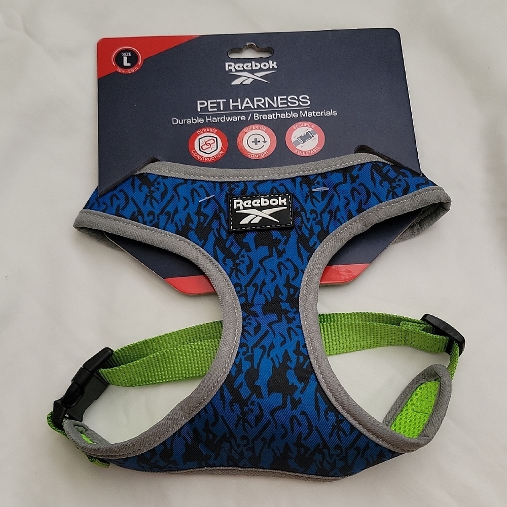 🐕 NWT Reebok Blue and Green Pet Harness. Size LARGE